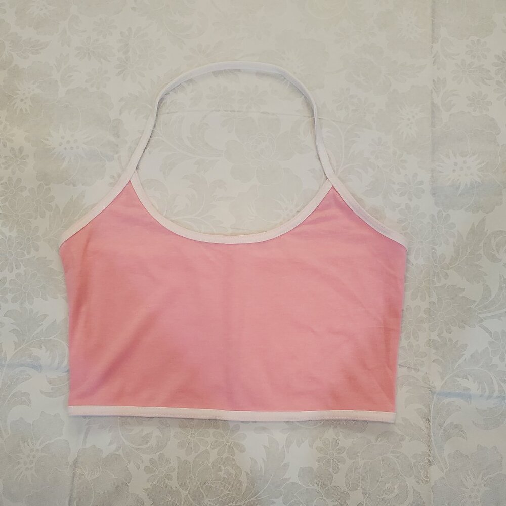 Gagaopt Retro Y2K Pink Halter Crop Top Small Sports